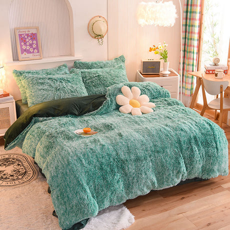 Plush Velvet Bedding Set  Soft Pink Duvet Cover with Pompom Trim - Product detail 32