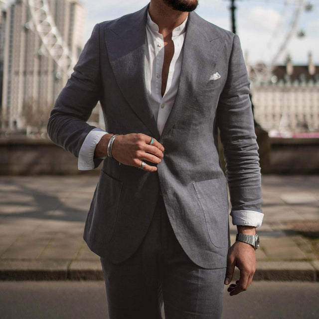 Linen Business Suit  Modern Slim Fit Two-Piece - Product showcase