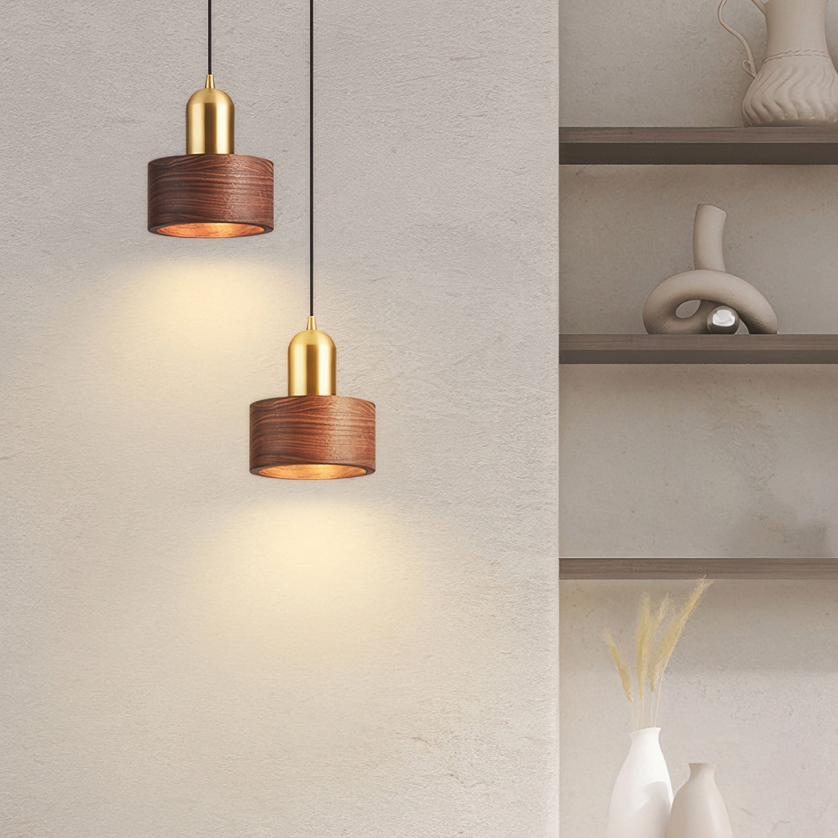Modern Japanese Pendant Light  Brass Black Cylinder Design - Product example