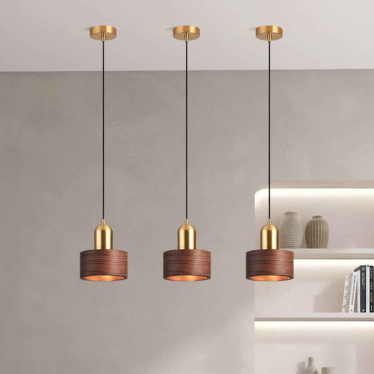 Modern Japanese Pendant Light  Brass Black Cylinder Design - Product detail 4