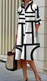 Artistic Cotton Shirt Dress  Black Silhouette Print Design - Product detail 8