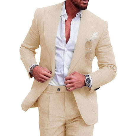 Linen Business Suit  Modern Slim Fit Two-Piece - Detailed view