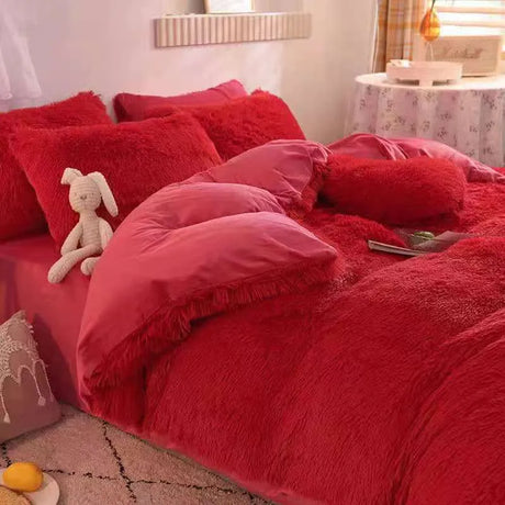 Plush Velvet Bedding Set  Soft Pink Duvet Cover with Pompom Trim - Product detail 29