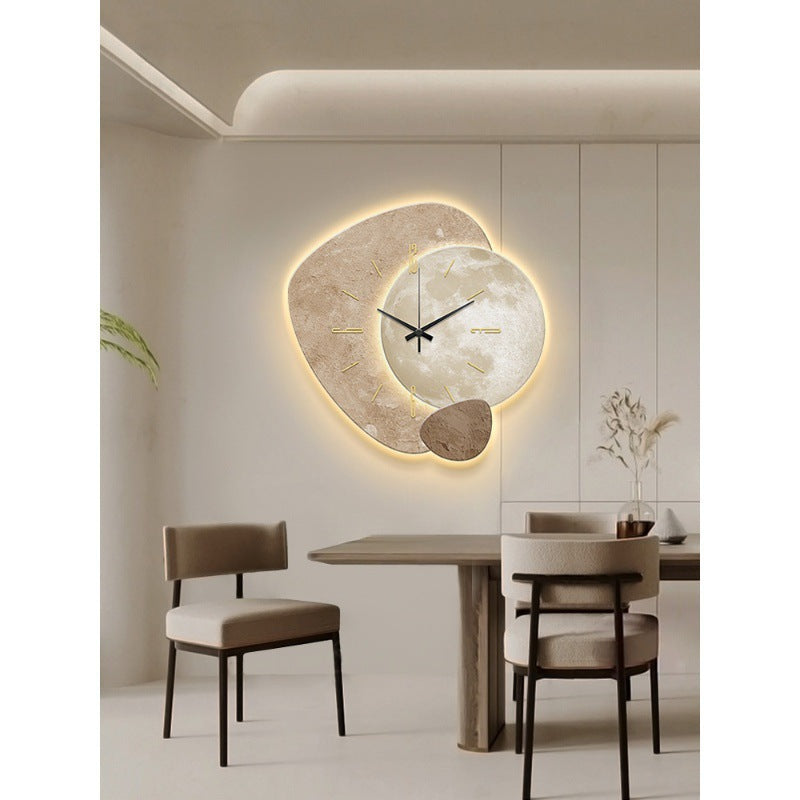 Modern Wall Clock  Textured Wood Lunar Design - Detailed view