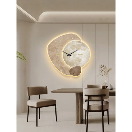 Modern Wall Clock  Textured Wood Lunar Design - Detailed view