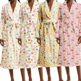 Floral Womens Bathrobe  Soft Velvet Fruit Print Design - Product detail 5