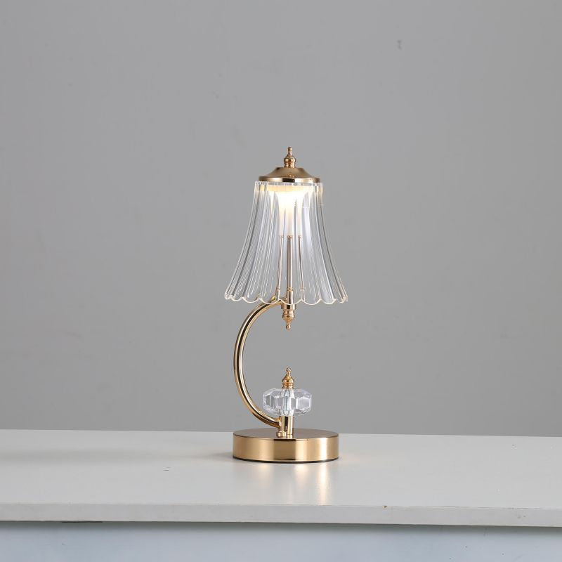 Crystal Table Lamp  Curved Gold Base with Glass Shade - Product showcase