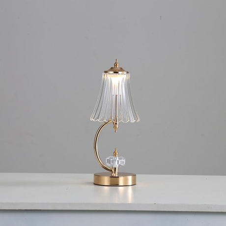 Crystal Table Lamp  Curved Gold Base with Glass Shade - Product showcase