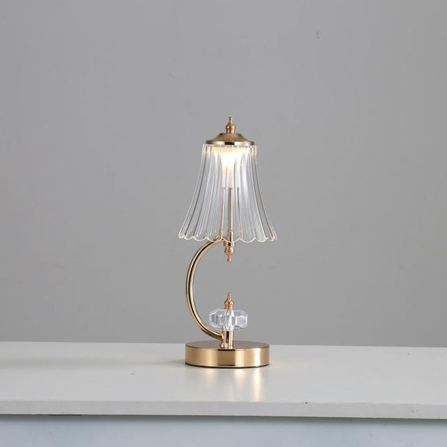 Crystal Table Lamp  Curved Gold Base with Glass Shade - Product showcase