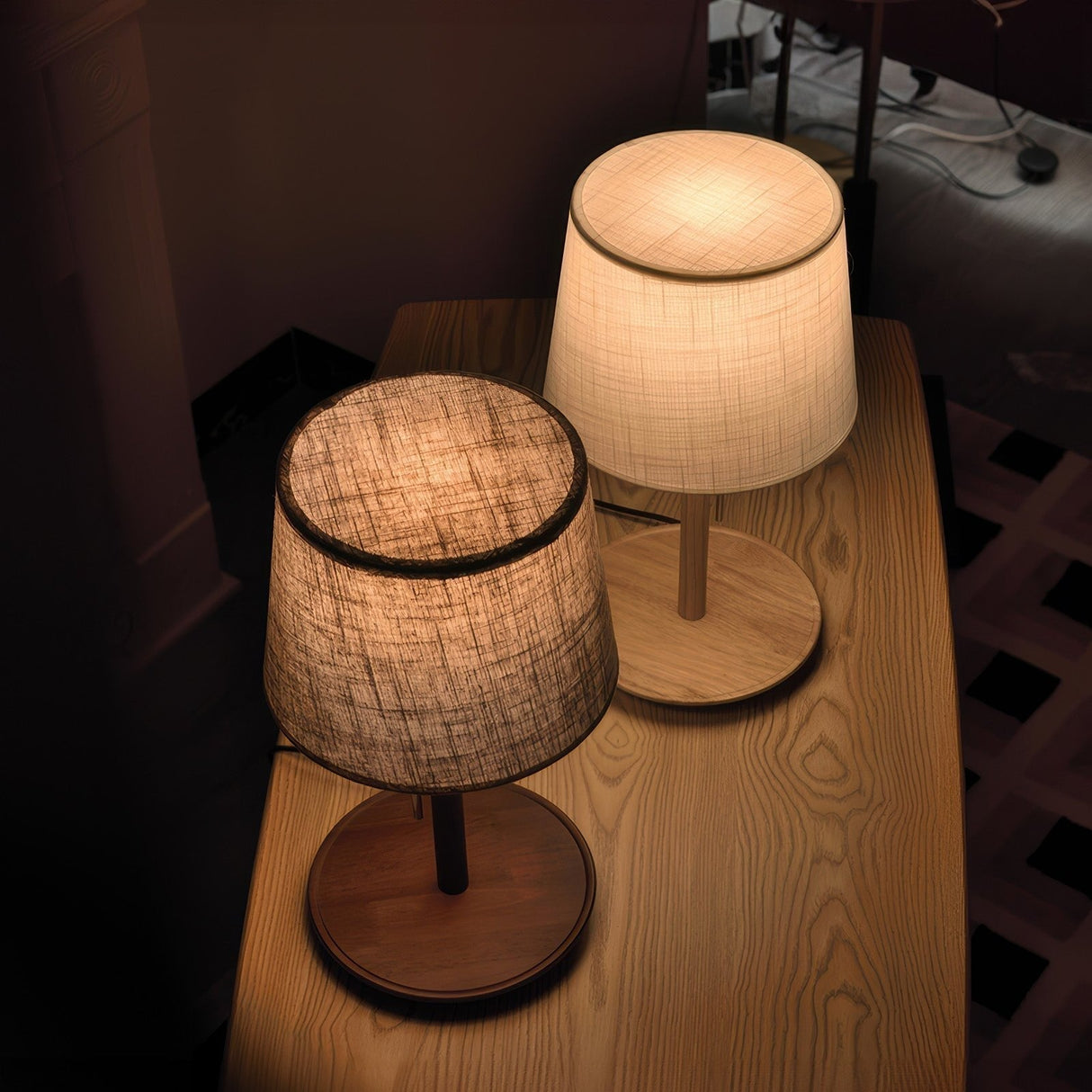 Mid Century Table Lamp  Walnut Wood Base with Linen Shade - Product detail 6