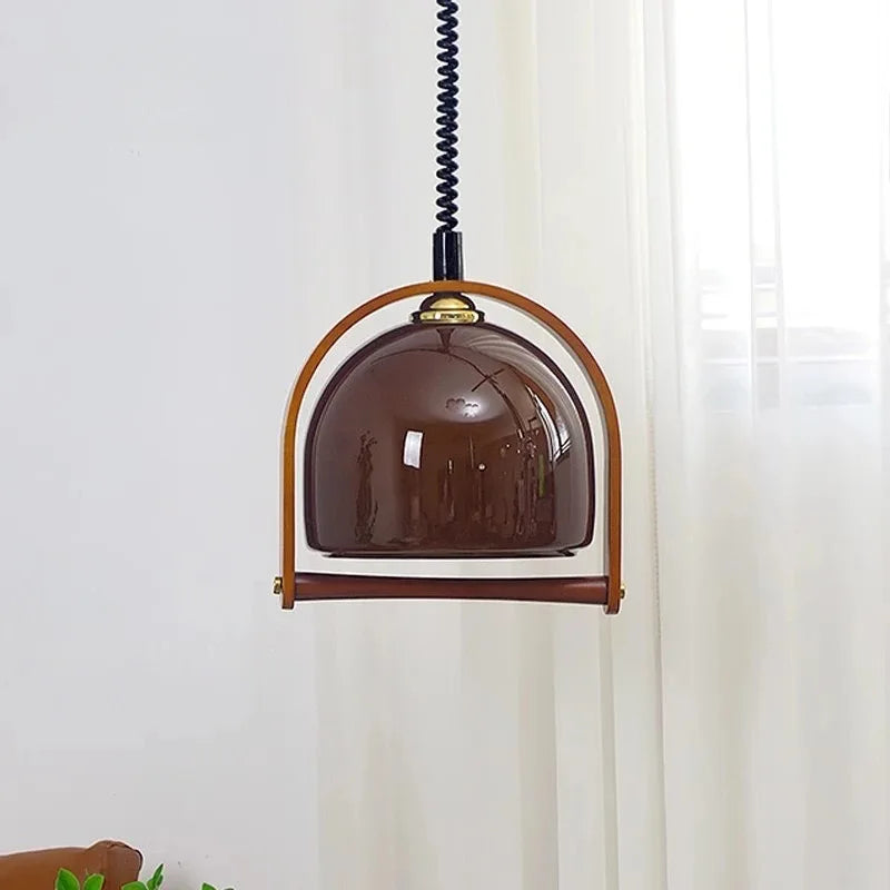 Bauhaus Pendant Light  Glass Dome Wood Frame Design - Product detail 7