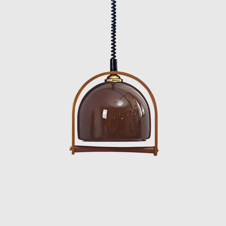 Bauhaus Pendant Light  Glass Dome Wood Frame Design - Product showcase