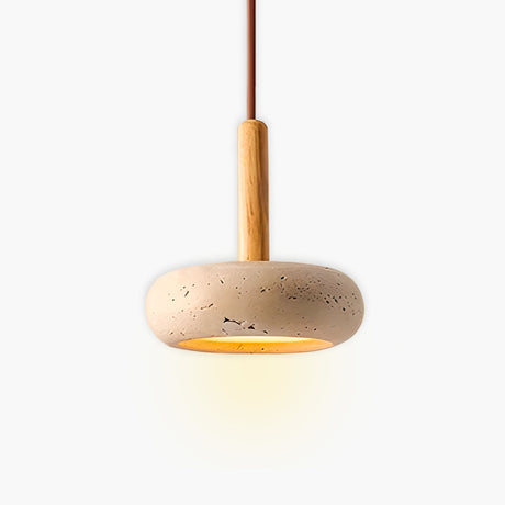 Natural Stone Pendant Light  Yellow Travertine With Wood Accent - Product detail 13