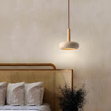 Natural Stone Pendant Light  Yellow Travertine With Wood Accent - Product detail 4
