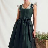 Traditional Dirndl Dress  Forest Green with Lace Trim - Product showcase