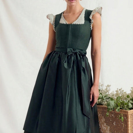 Traditional Dirndl Dress  Forest Green with Lace Trim - Product showcase