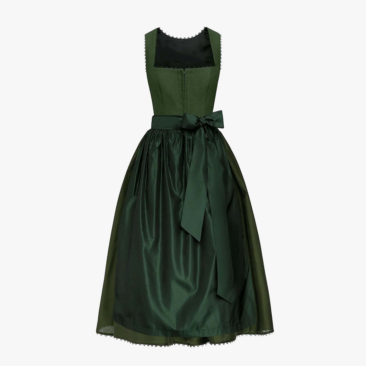 Traditional Dirndl Dress  Forest Green with Lace Trim - Detailed view