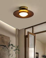 Modern Ceiling Light  Walnut Wood and Gold Disc Design - Detailed view