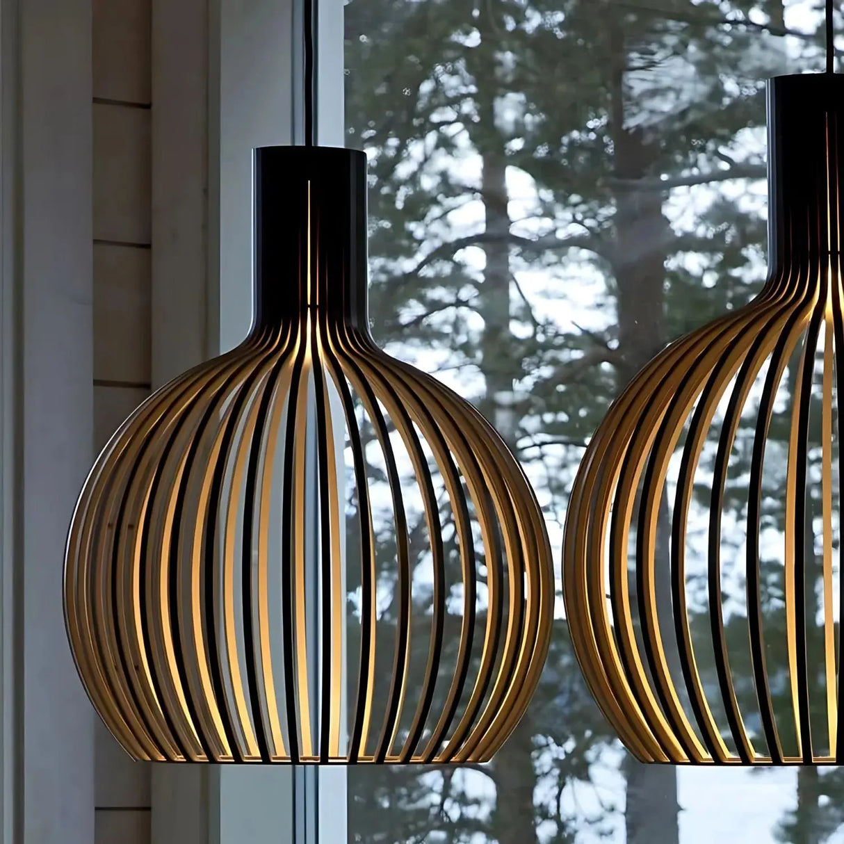 Danish Pendant Light  Wooden Globe Hanging Lamp - Detailed view
