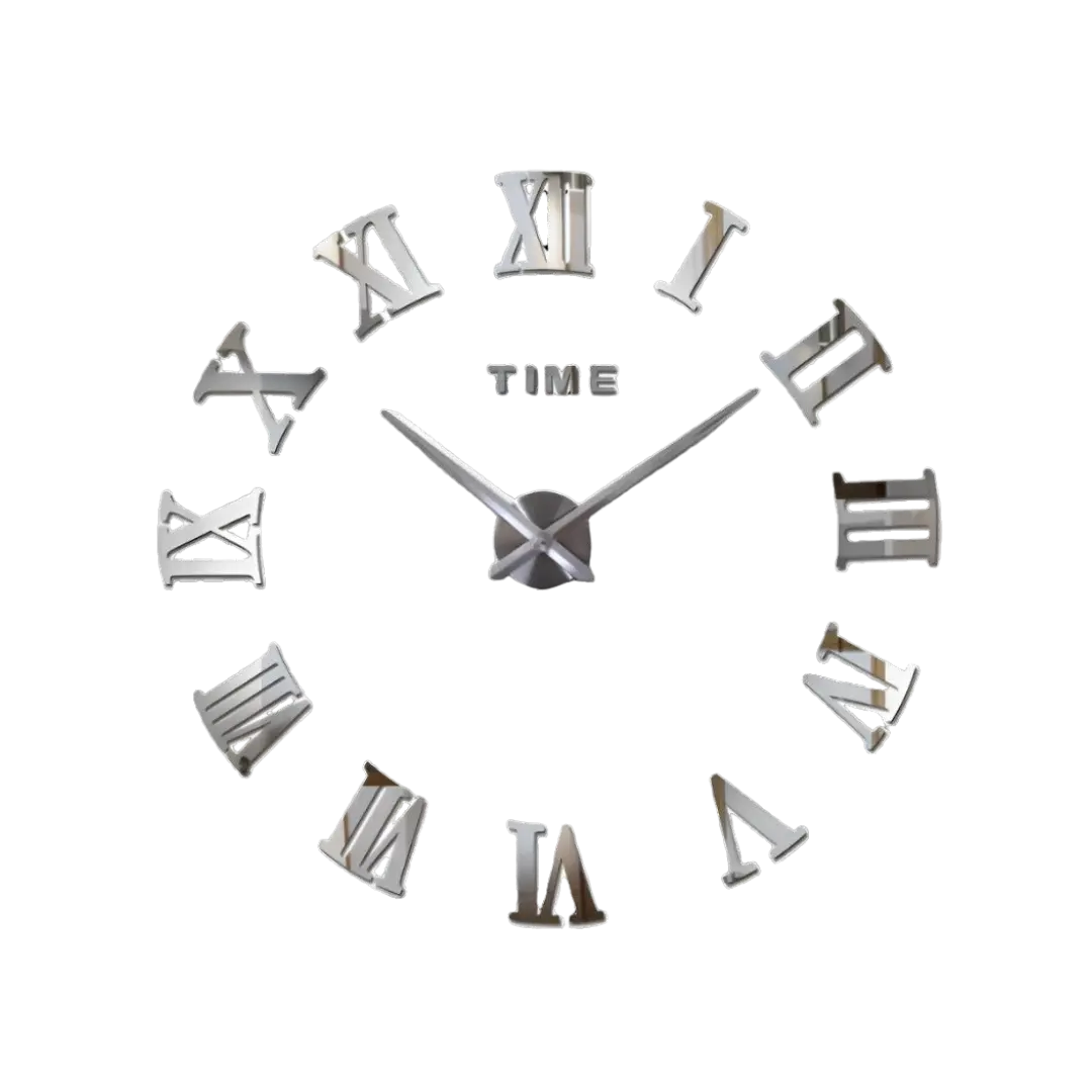 Modern Wall Clock  Roman Numeral Silver Mirror Design - Detailed view