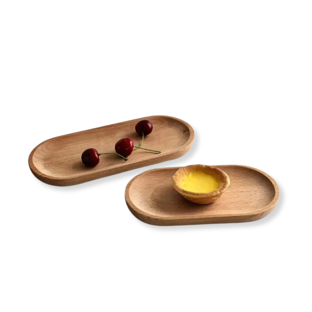 Minimalist Wooden Serving Tray  Oval Solid Wood Design - Detailed view