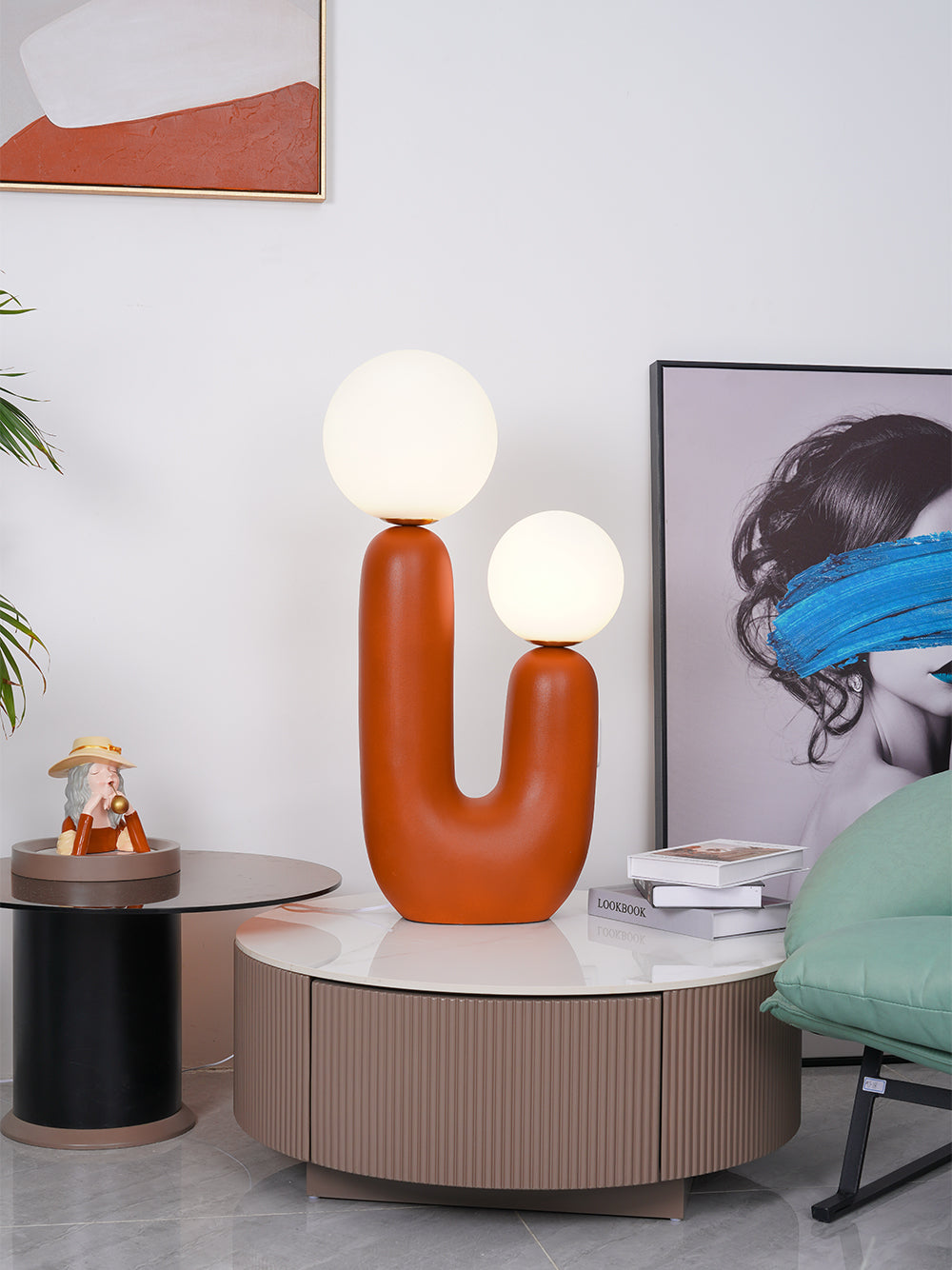 Ceramic Table Lamp  Terra Cotta Base with Glass Globe - Detailed view