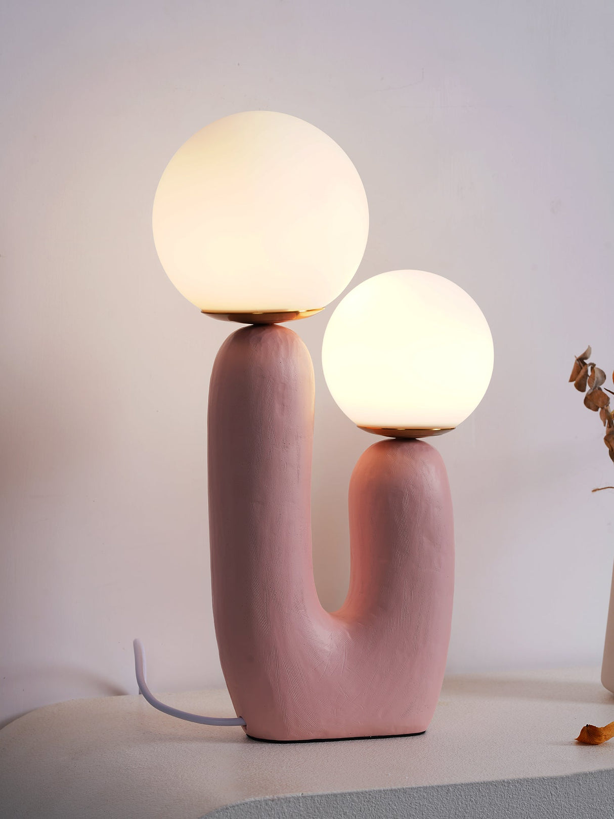 Modern Glass Table Lamp  Pink Resin Base With Dual Globes - Product detail 12