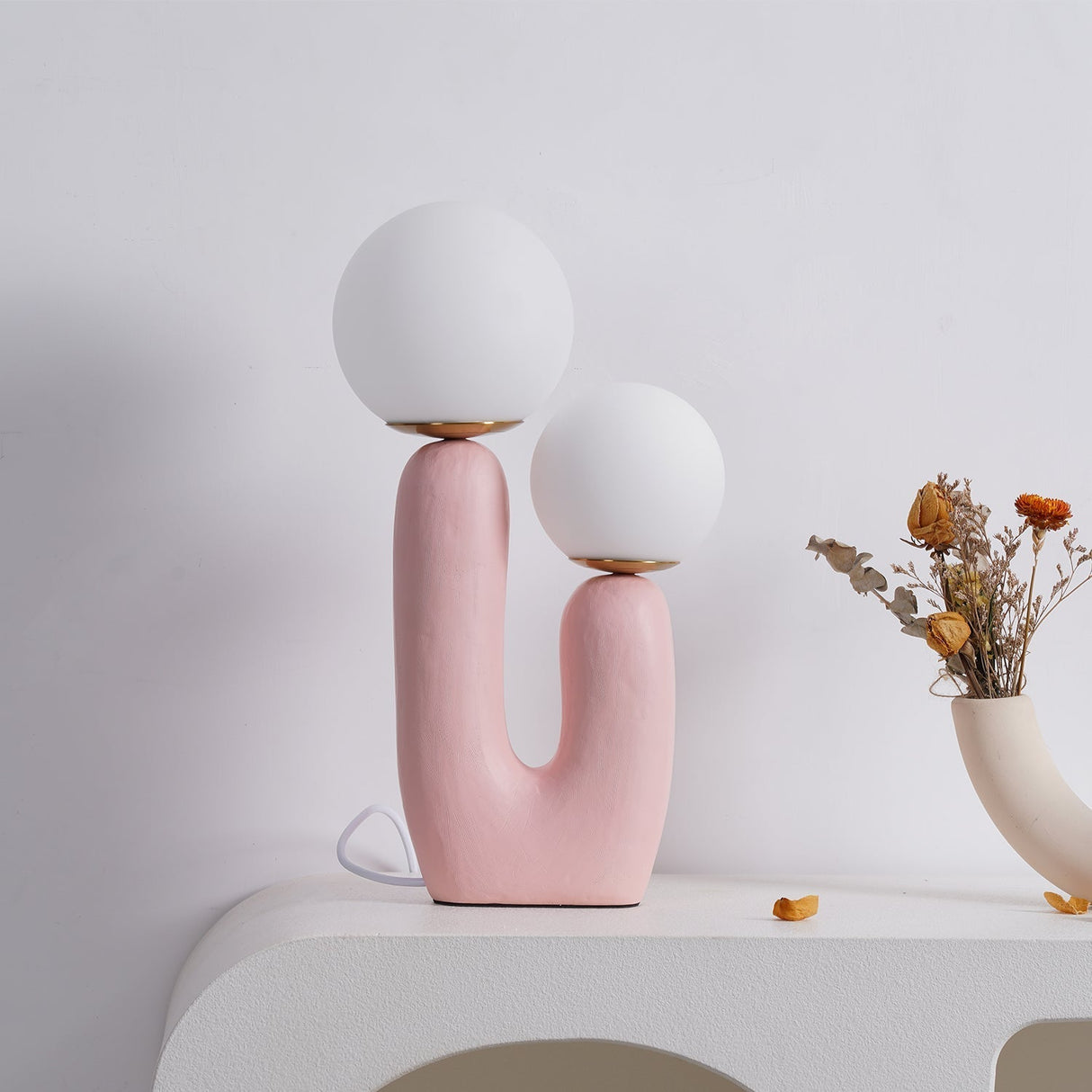 Modern Glass Table Lamp  Pink Resin Base With Dual Globes - Product detail 6