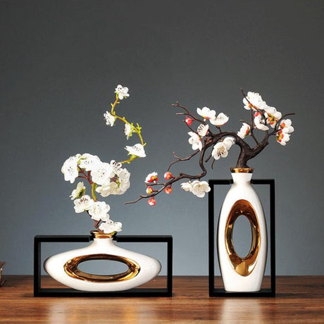 Modern Hollow Vase  Gold Trim Ceramic Design - Product showcase