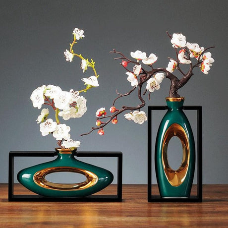 Modern Hollow Vase  Gold Trim Ceramic Design - Detailed view