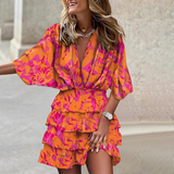 Tropical Print Mini Dress  Black and Beige Palm Leaf Pattern - Product detail 11