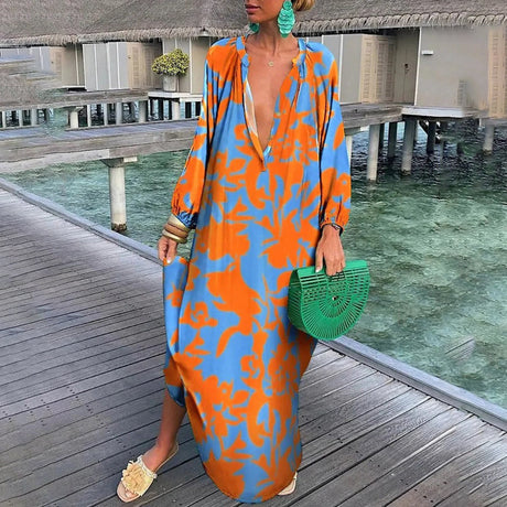 Boho Summer Maxi Dress  Green Abstract Print Design - Product detail 8