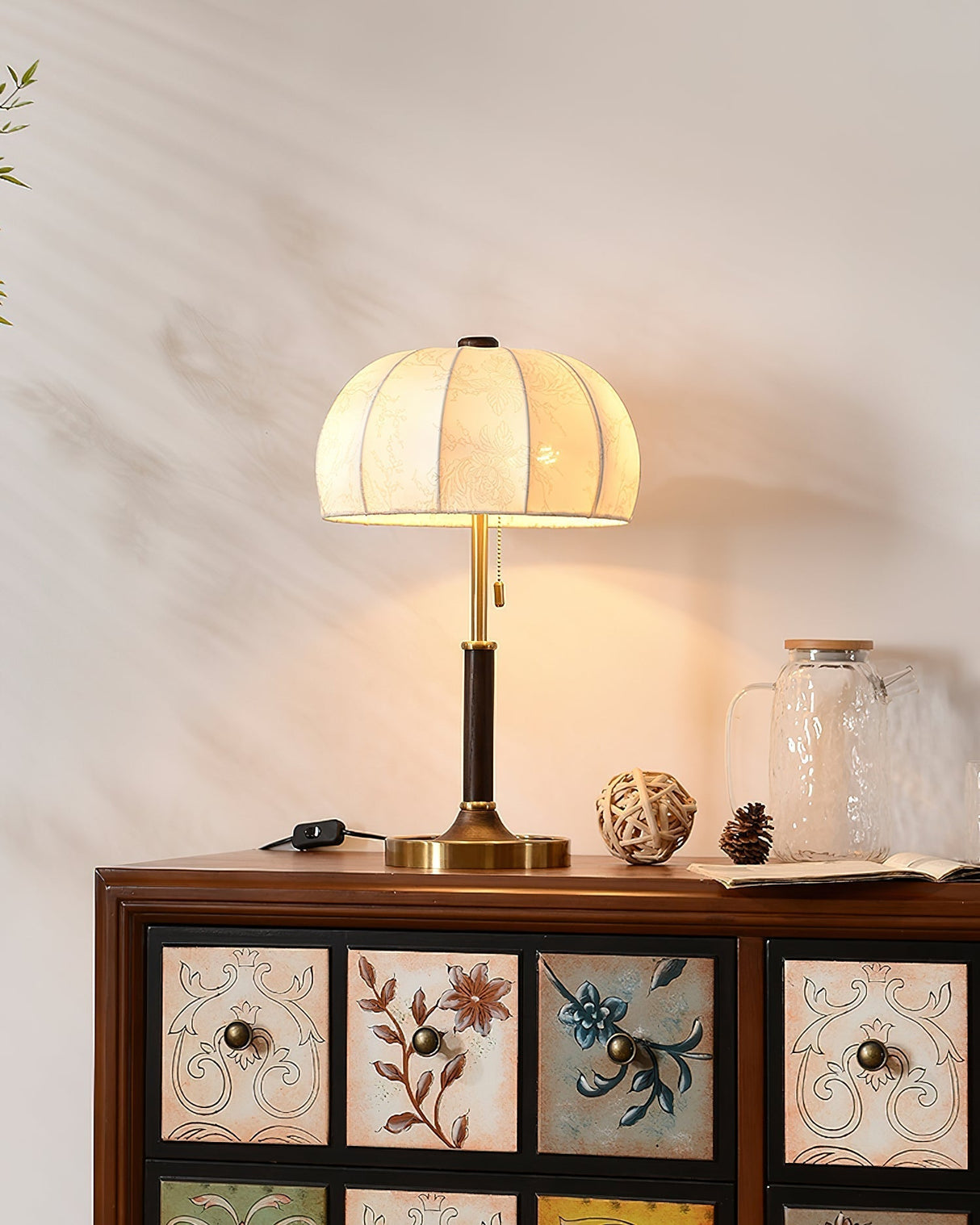 Modern Table Lamp  Cream Fabric Shade with Brass Base - Product detail 8