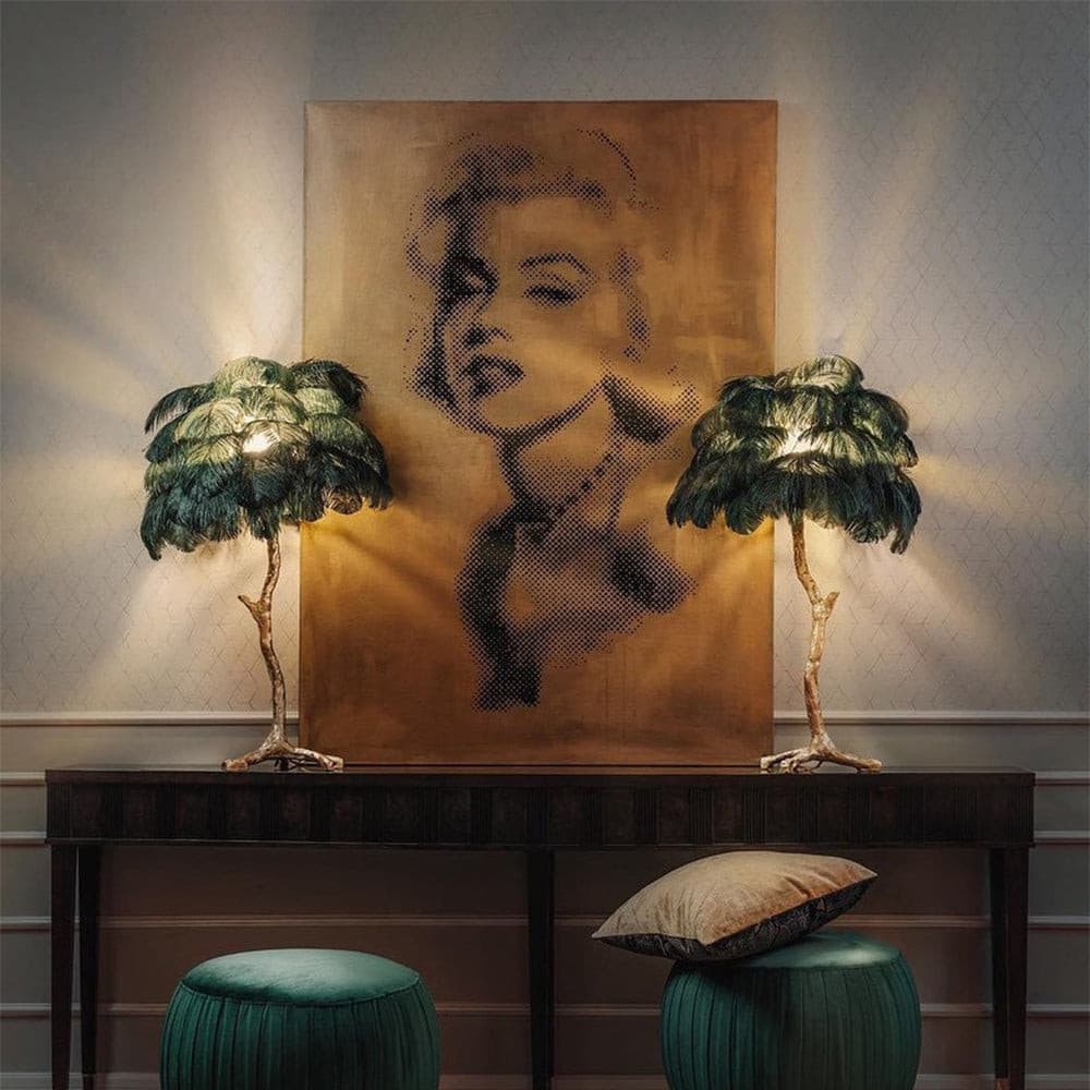 Feather Table Lamp  Gold Base with Pink Ostrich Plumes - Product detail 30