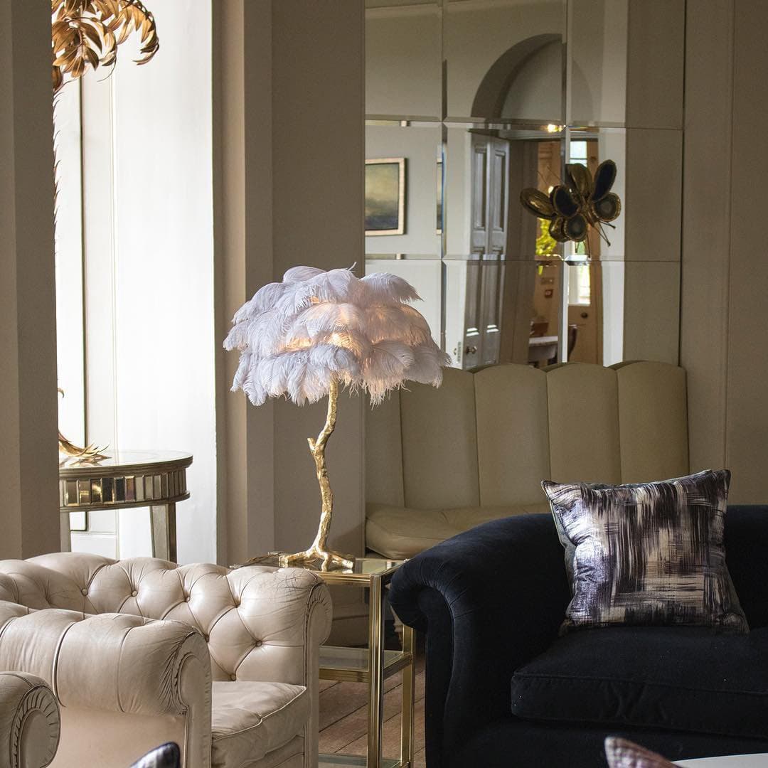 Feather Table Lamp  Gold Base with Pink Ostrich Plumes - Product detail 31
