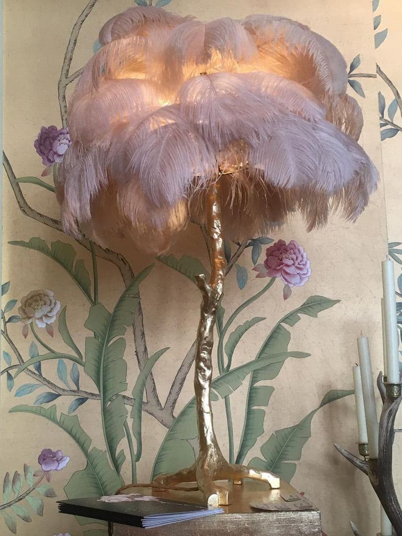 Feather Table Lamp  Gold Base with Pink Ostrich Plumes - Product detail 34