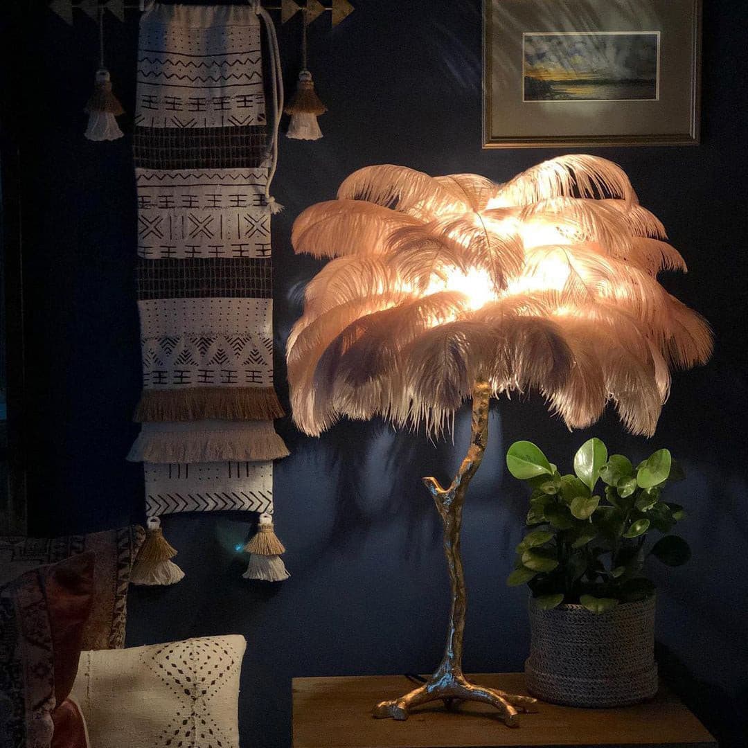 Feather Table Lamp  Gold Base with Pink Ostrich Plumes - Product detail 36