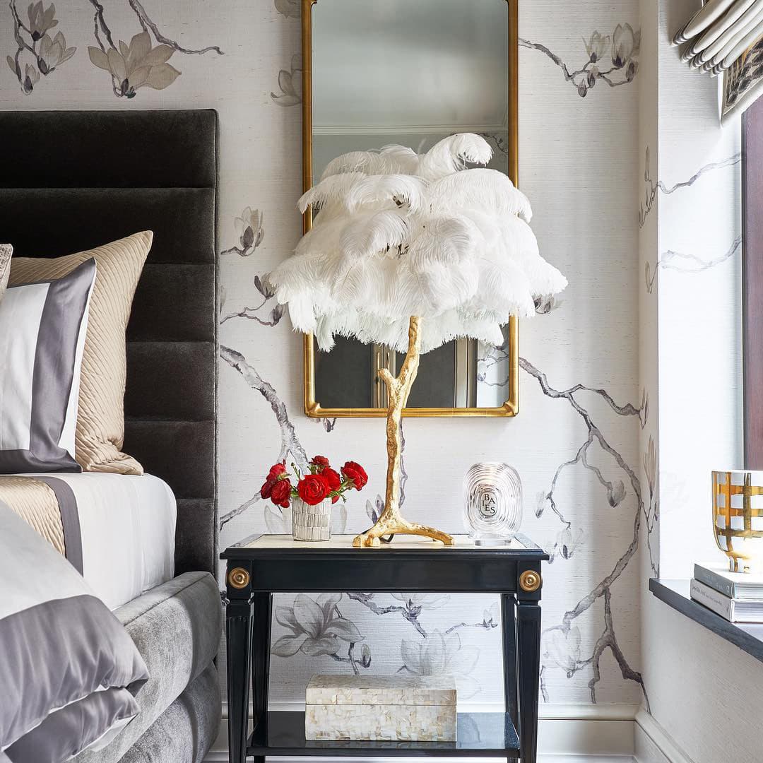 Feather Table Lamp  Gold Base with Pink Ostrich Plumes - Product detail 40