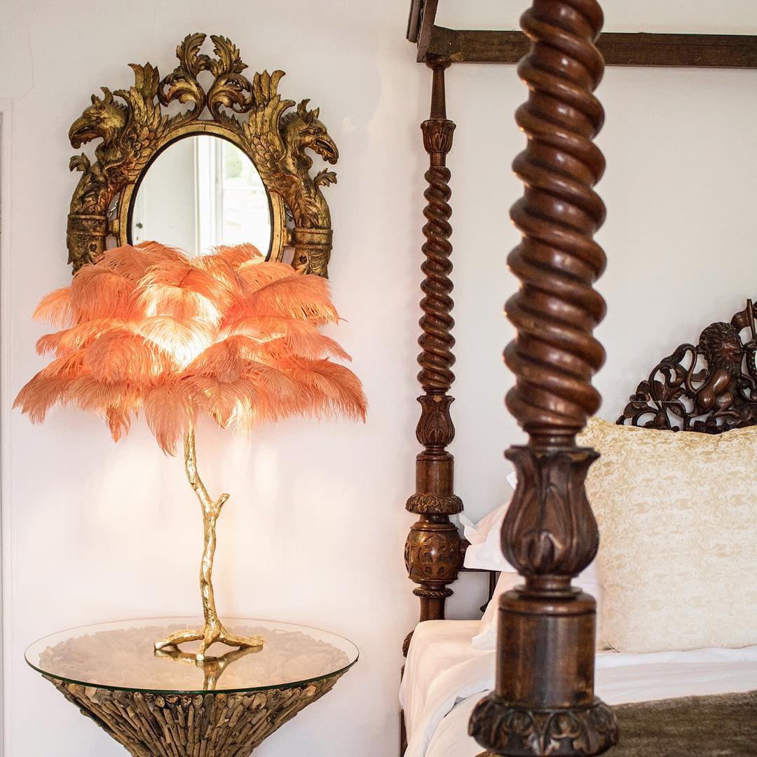 Feather Table Lamp  Gold Base with Pink Ostrich Plumes - Product detail 9