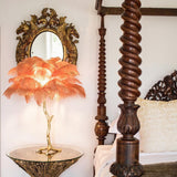 Feather Table Lamp  Gold Base with Pink Ostrich Plumes - Product detail 9