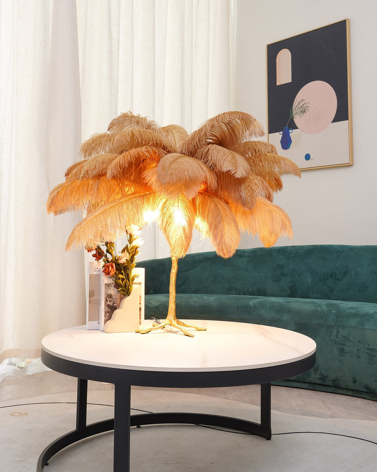 Feather Table Lamp  Gold Base with Pink Ostrich Plumes - Product detail 18