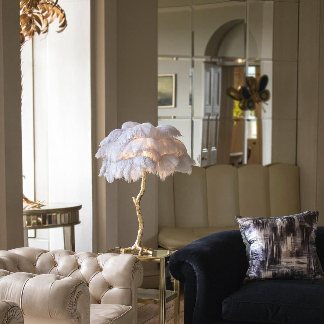 Feather Table Lamp  Gold Base with Pink Ostrich Plumes - Product detail 26