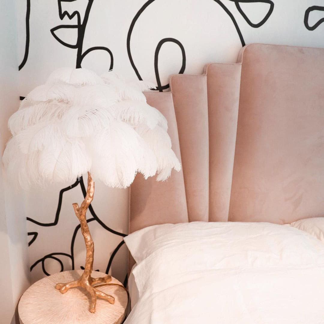 Feather Table Lamp  Gold Base with Pink Ostrich Plumes - Product detail 50