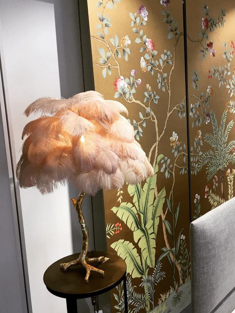 Feather Table Lamp  Gold Base with Pink Ostrich Plumes - Product detail 51