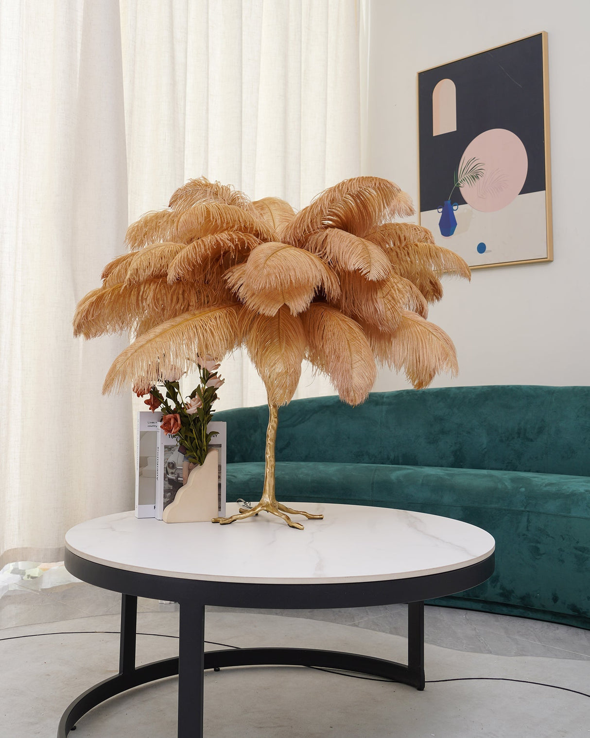 Feather Table Lamp  Gold Base with Pink Ostrich Plumes - Product detail 19