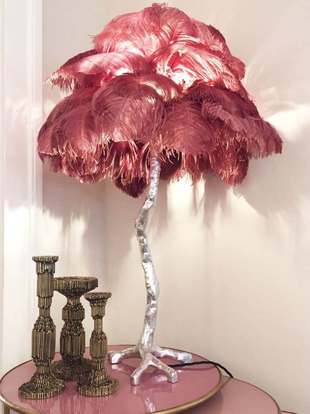 Feather Table Lamp  Gold Base with Pink Ostrich Plumes - Product detail 52