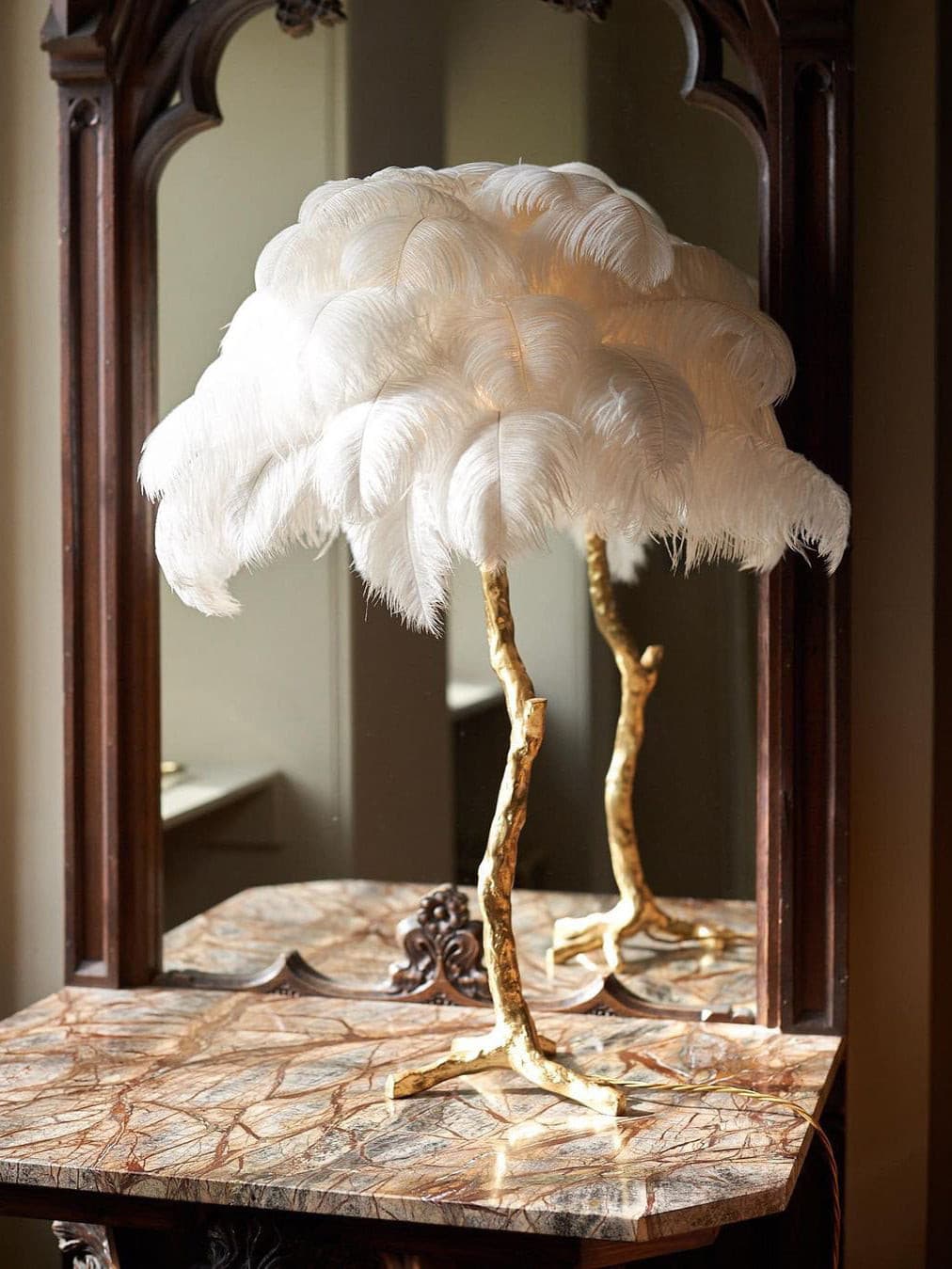 Feather Table Lamp  Gold Base with Pink Ostrich Plumes - Product detail 53