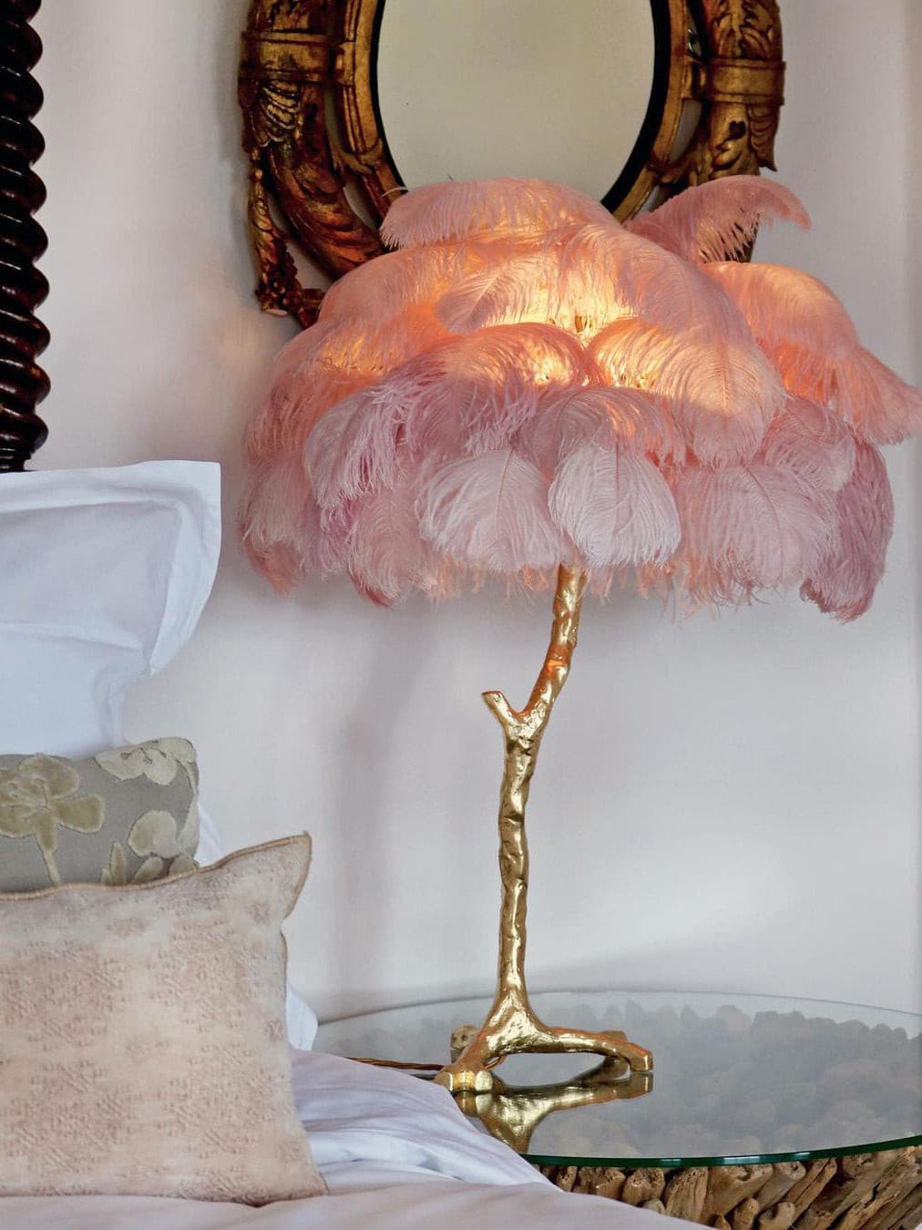 Feather Table Lamp  Gold Base with Pink Ostrich Plumes - Product detail 56