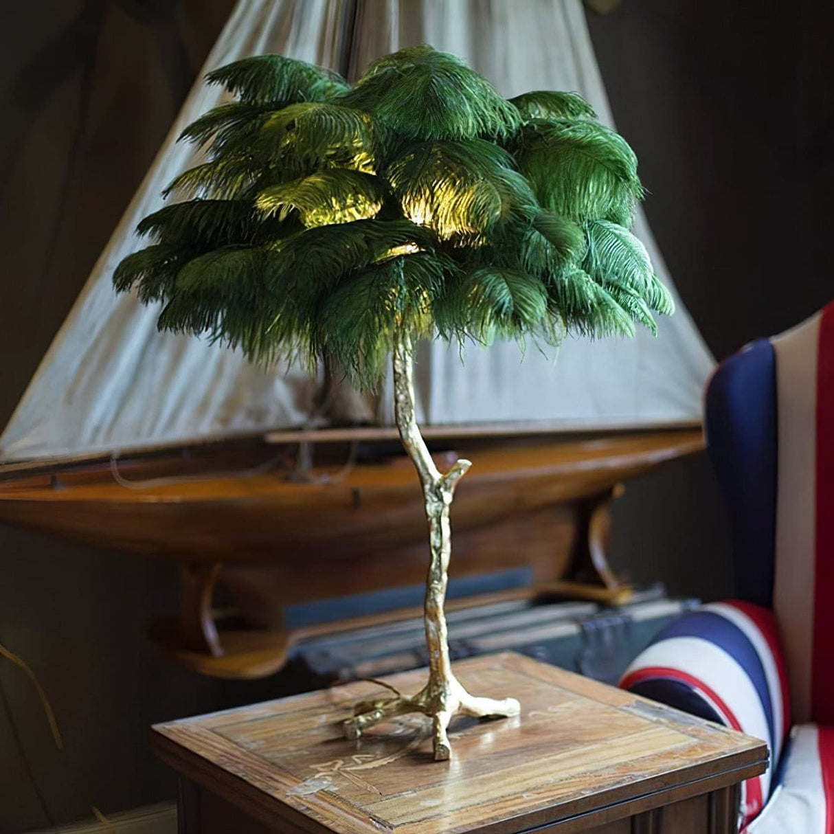 Feather Table Lamp  Gold Base with Pink Ostrich Plumes - Product detail 57
