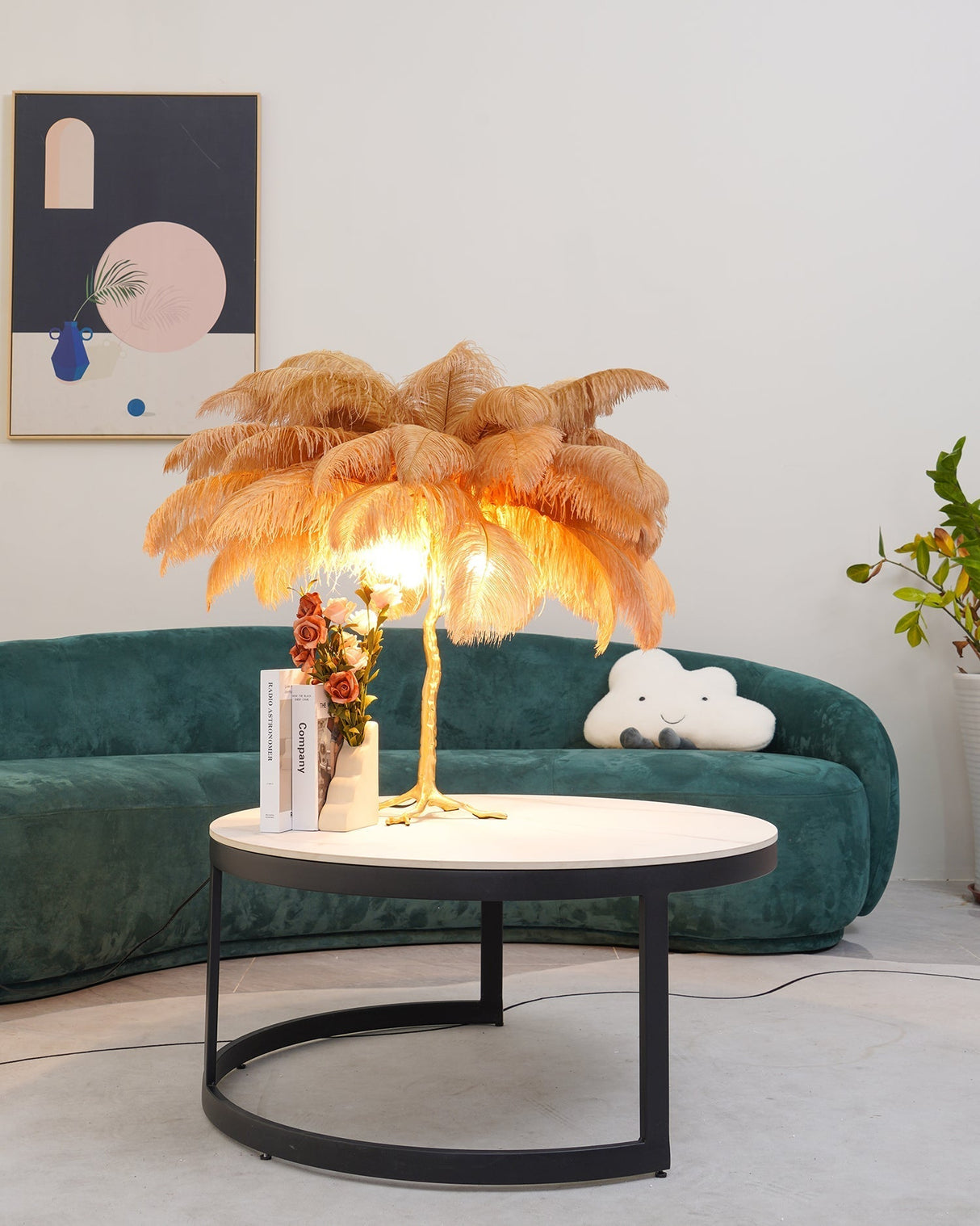 Feather Table Lamp  Gold Base with Pink Ostrich Plumes - Product detail 16